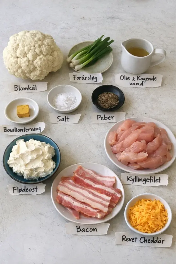 Nem aftensmad uden kulhydrater: blomkål, kylling og bacon i ovn