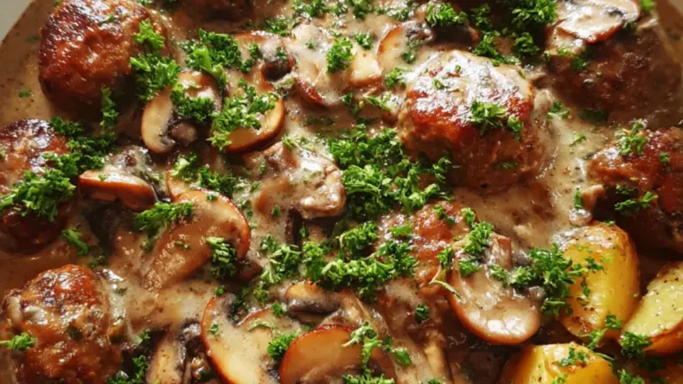 Klassiske kødboller i svampesauce: nem opskrift med sprøde ovnkartofler