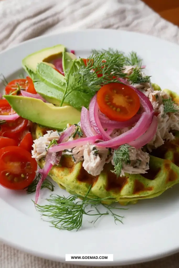 Prøv spinatvafler med cremet tunsalat og frisk avocado i dag