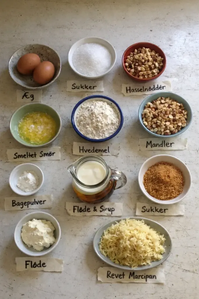 Hjemmelavet toscakage med marcipan og karameltopping: nem opskrift med sprød nøddetopping