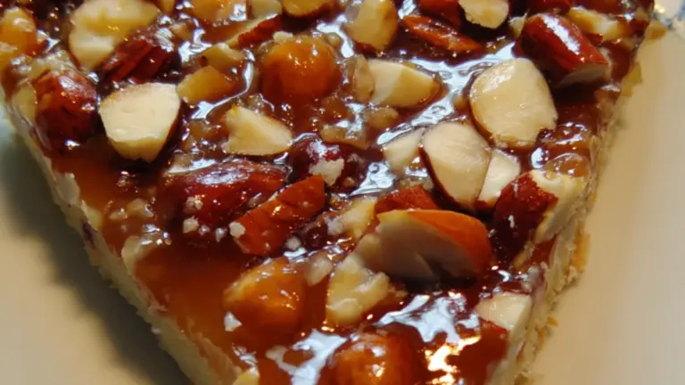 Hjemmelavet toscakage med marcipan og karameltopping: nem opskrift med sprød nøddetopping