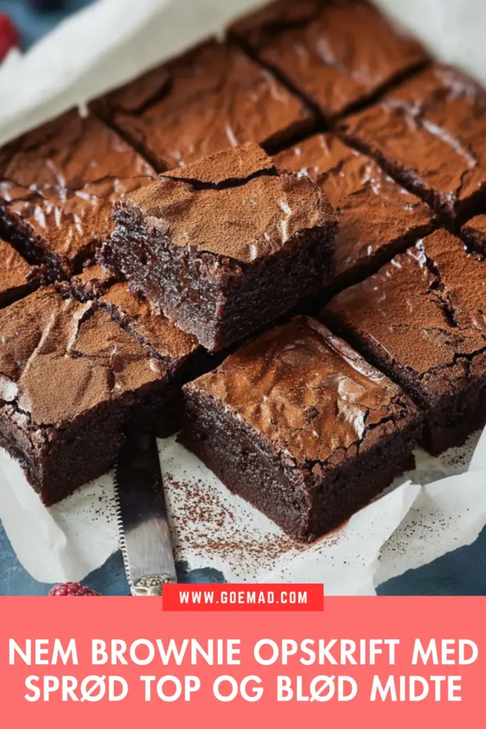 Klassisk brownie opskrift med sprød top og blødt chokoladeindre