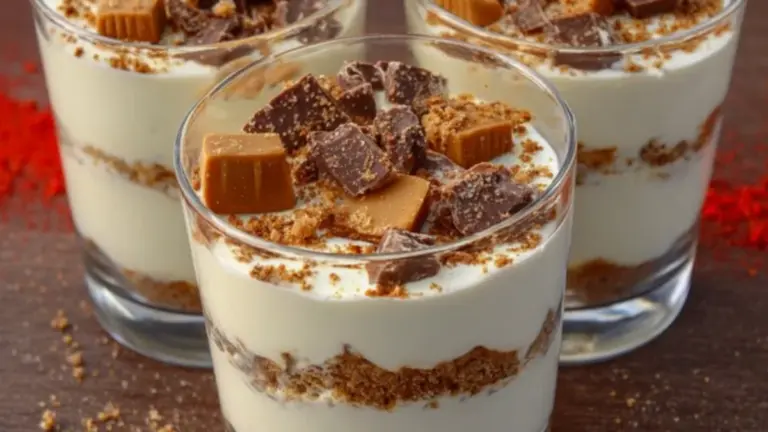Daim cheesecake i glas: nem opskrift uden bagning til dessert