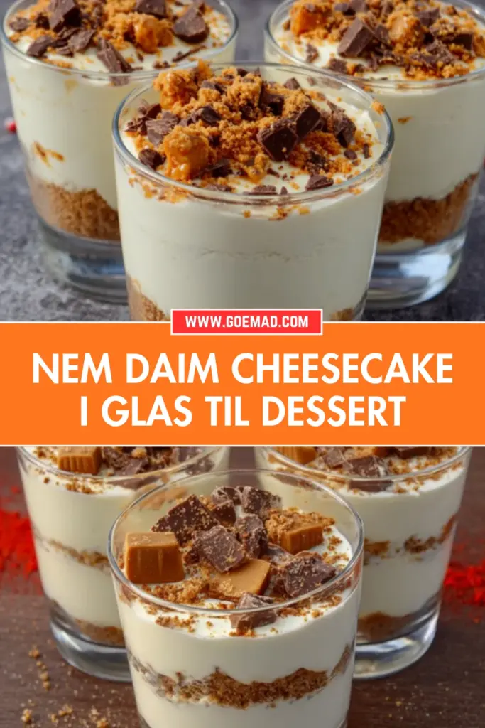 Daim cheesecake i glas: nem opskrift uden bagning til dessert