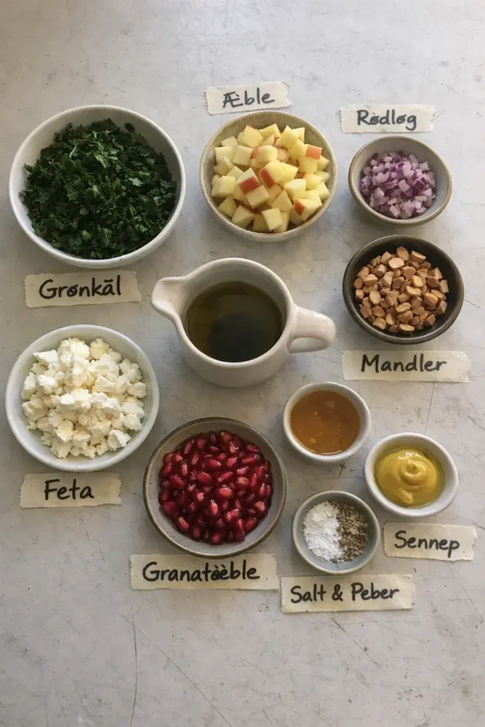 Grønkålssalat med granatæble og sennepsdressing til en lækker hverdagsaftensmad