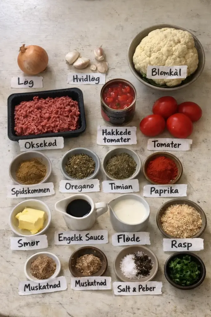 Hakket oksekød i fad med blomkålsmos og rasp: enkel aftensmad der samler sig selv