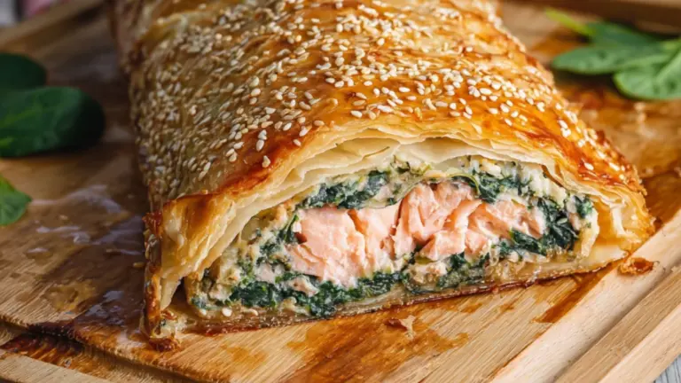 Indbagt laks med sprød butterdejsskorpe og friske krydderurter