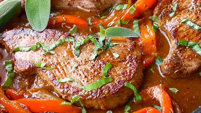 Klassisk kalveschnitzel opskrift med rødløgssauce og friske krydderurter
