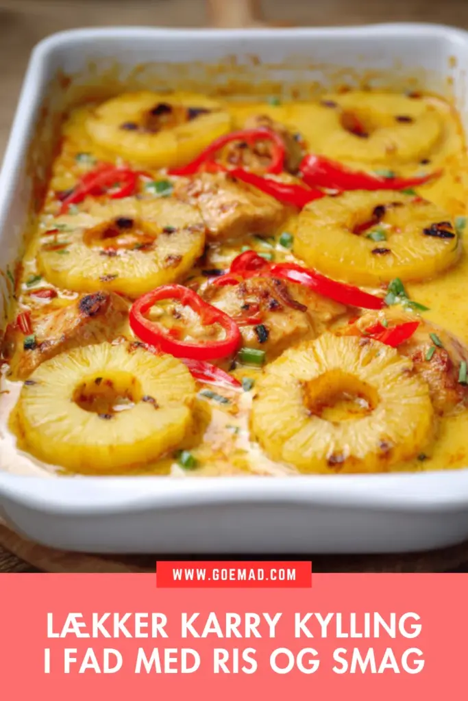 Klassisk karry kylling i fad med ananas og flødesauce