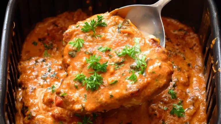 Perfekte koteletter i airfryer med cremet tomatsauce og ris