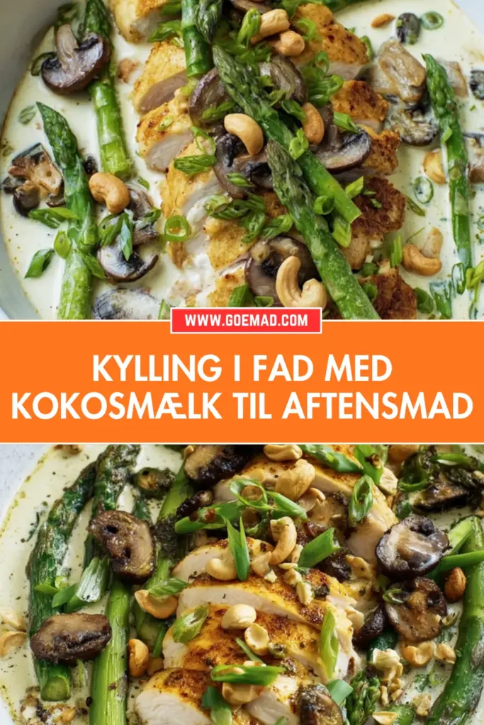 Kylling i fad med kokosmælk: nem ovnret med svampe og asparges