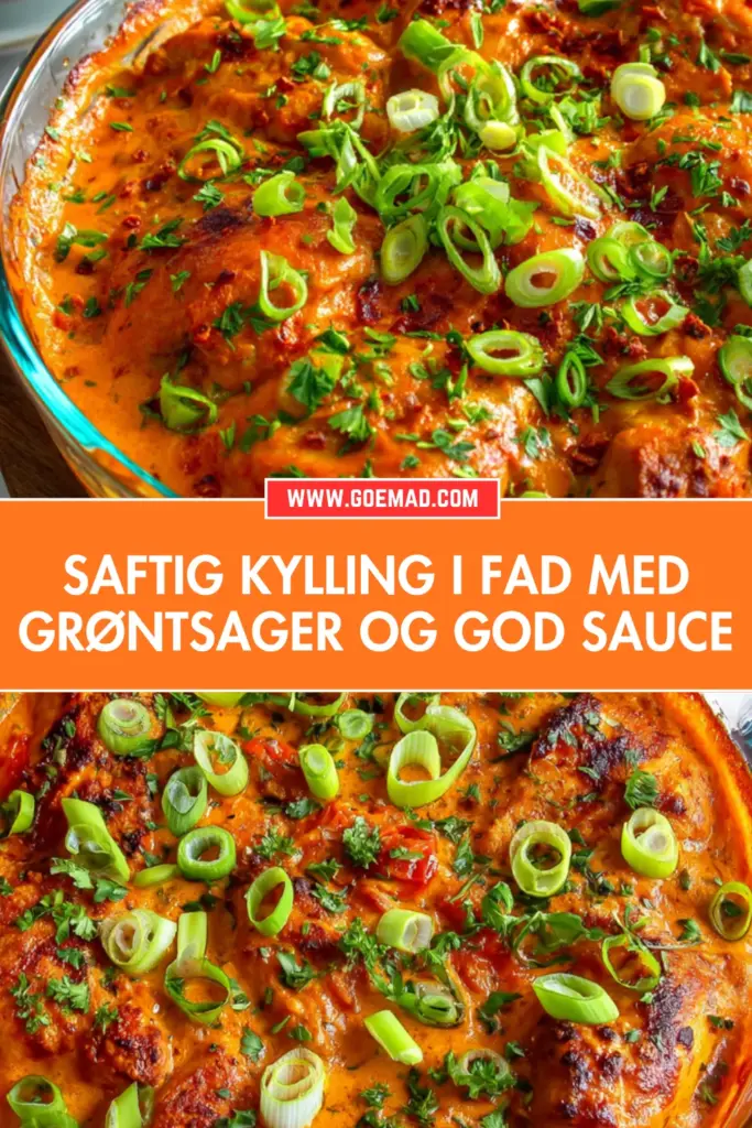 Saftig kylling i fad med sprød bacon og cremet ostesauce