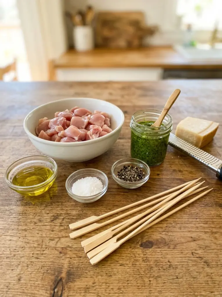 Saftige kyllingespyd i airfryer med pesto og parmesan