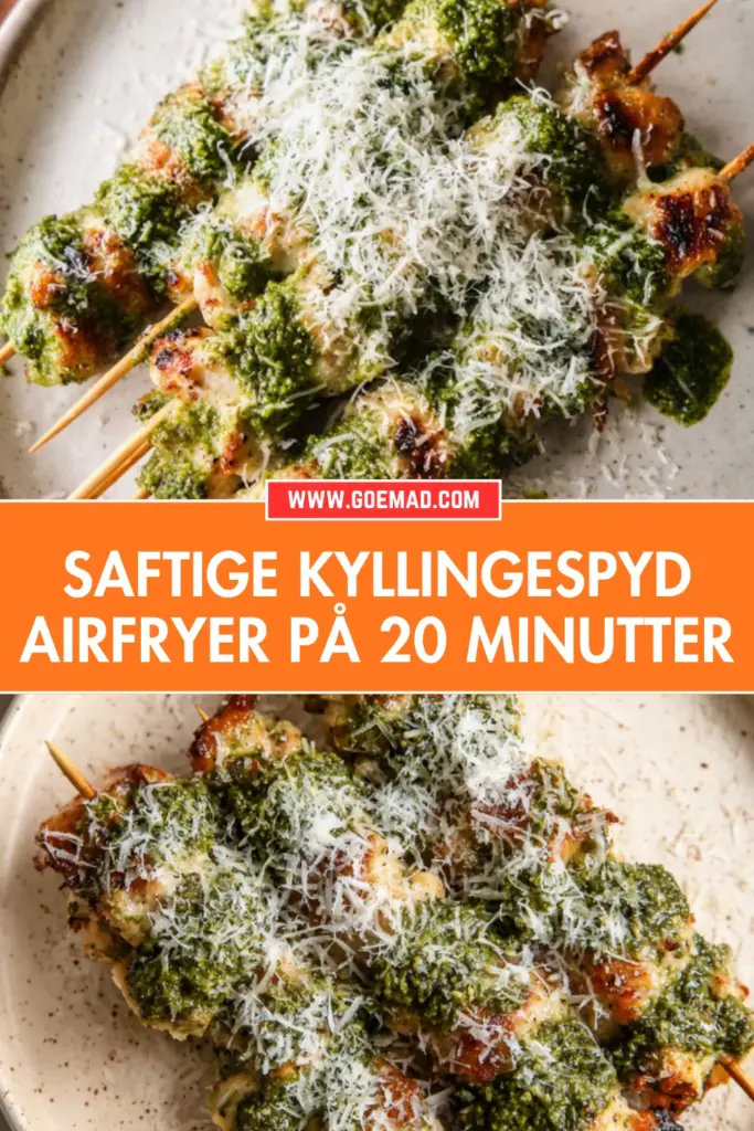 Saftige kyllingespyd i airfryer med pesto og parmesan