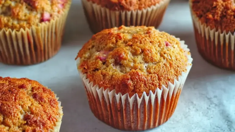 Makronmuffins med saftig rabarber: nem opskrift der virker hver gang
