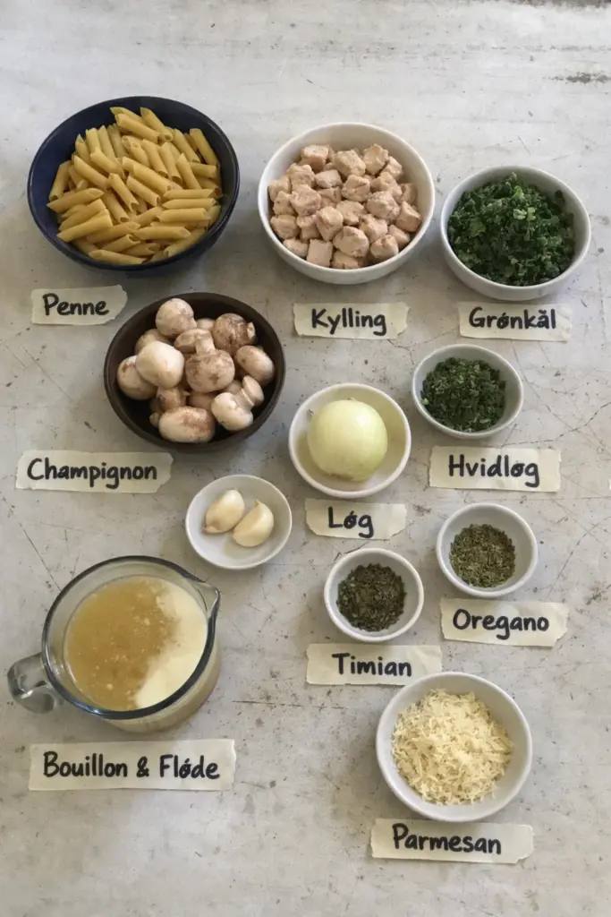 Saftig one pot pasta med kylling og grøntsager i én gryde