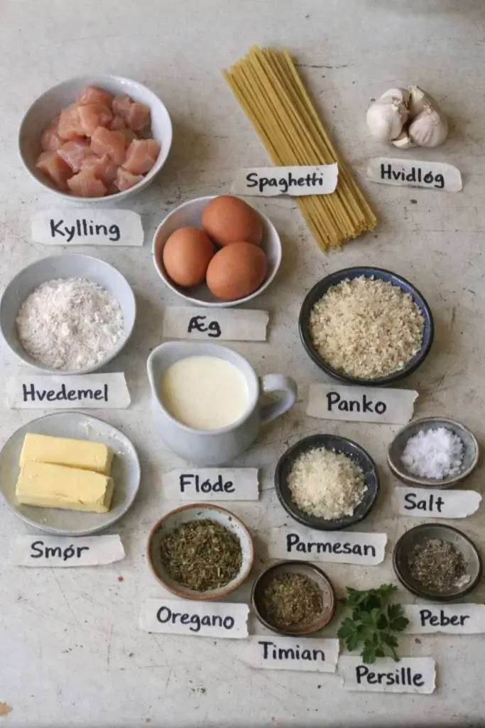 Pasta alfredo med sprød kylling: en cremet klassiker til hele familien