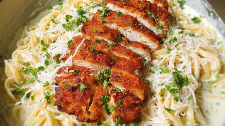 Pasta alfredo med sprød kylling: en cremet klassiker til hele familien