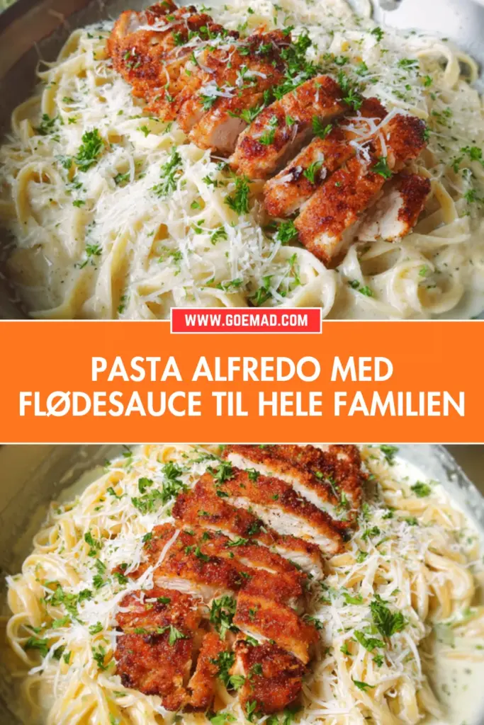 Pasta alfredo med sprød kylling: en cremet klassiker til hele familien