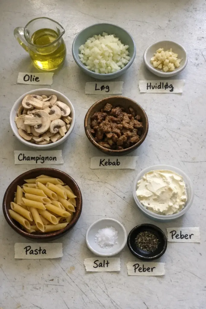 Nem pasta med kebab: den bedste opskrift med cremet flødeostsauce