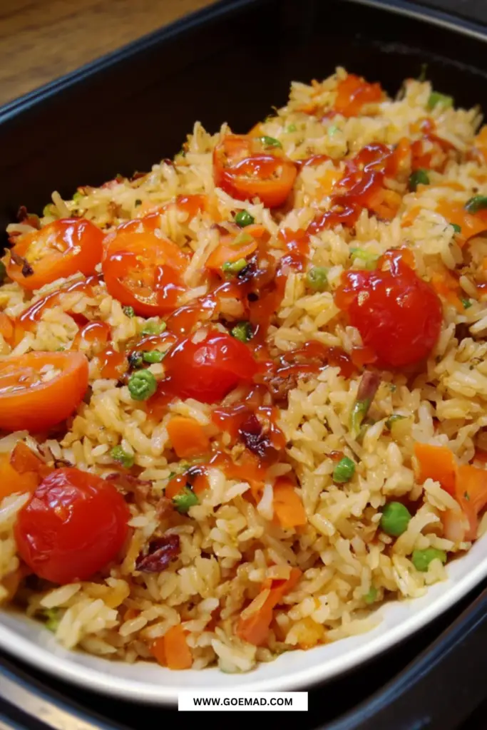 Nem risret i airfryer med sprøde grøntsager og sød chilisauce