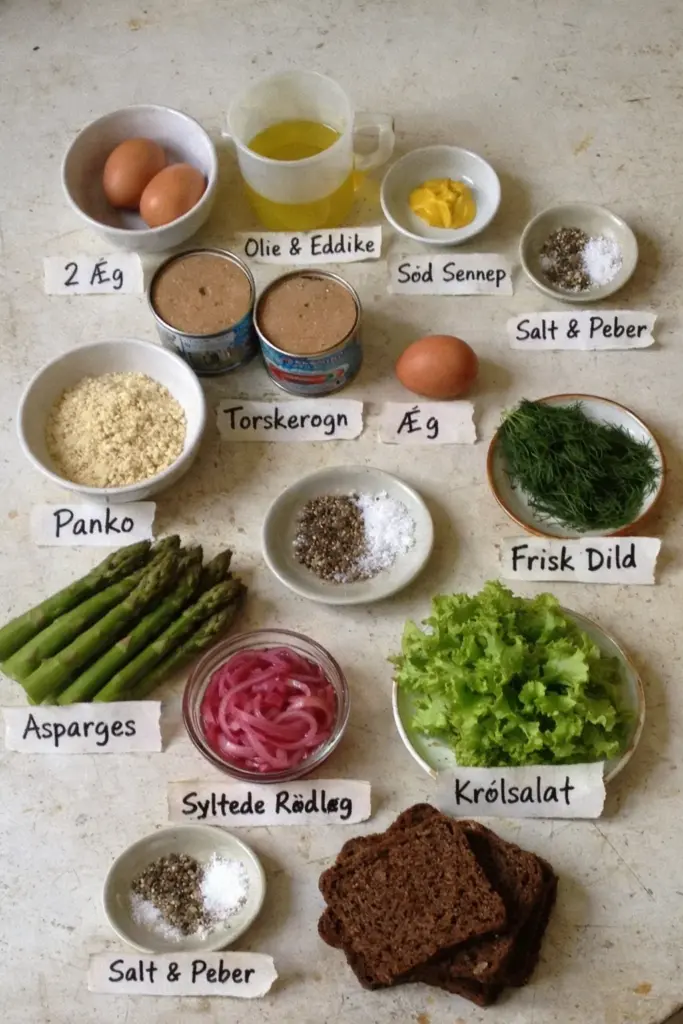 Sprød paneret torskerogn på rugbrød med dildmayo og syltede rødløg