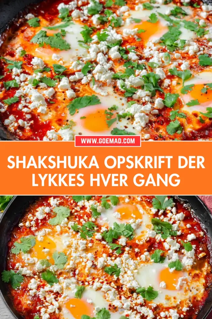 Klassisk shakshuka opskrift med pocherede æg i krydret tomatsauce