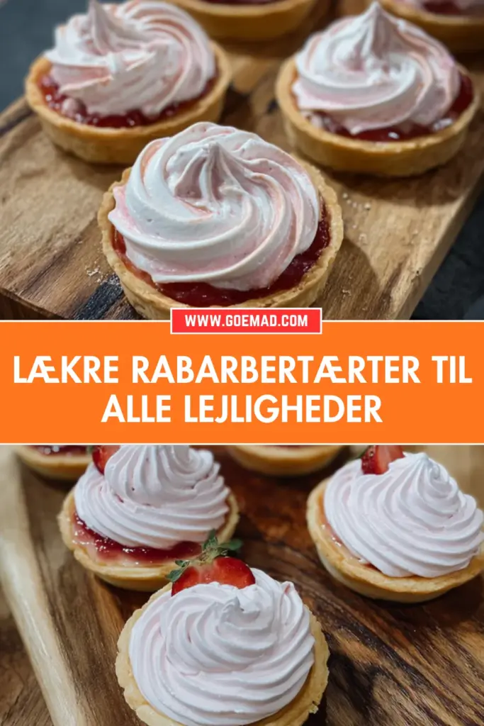 Lækre rabarbertærter med citronmazarin og lyserød marengs