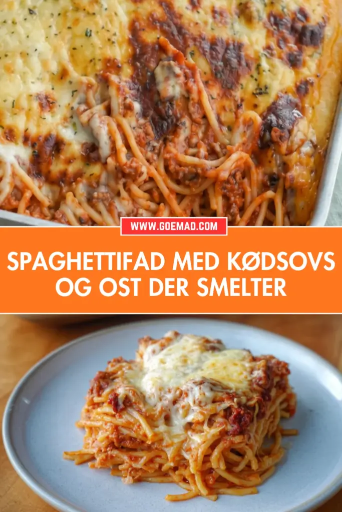 Klassisk spaghettifad med kødsovs og ost der bobler i ovnen
