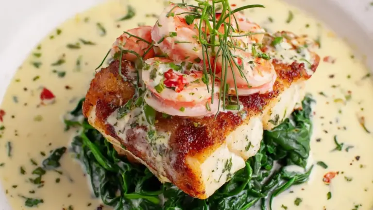 Klassisk stegt torsk: nem opskrift med cremet hvidvinssauce og rejer