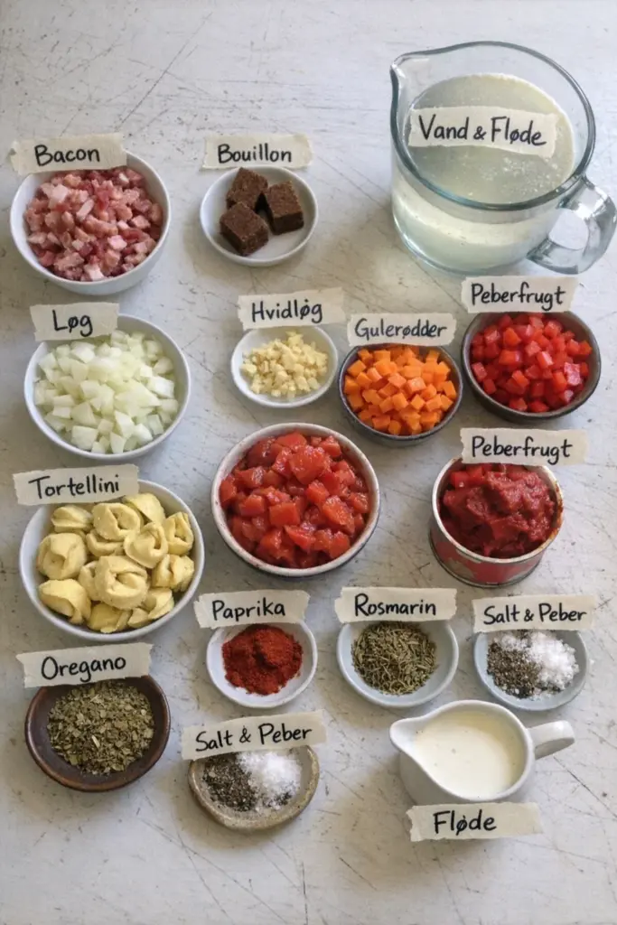 Hjemmelavet tortellini suppe der varmer på de kolde dage