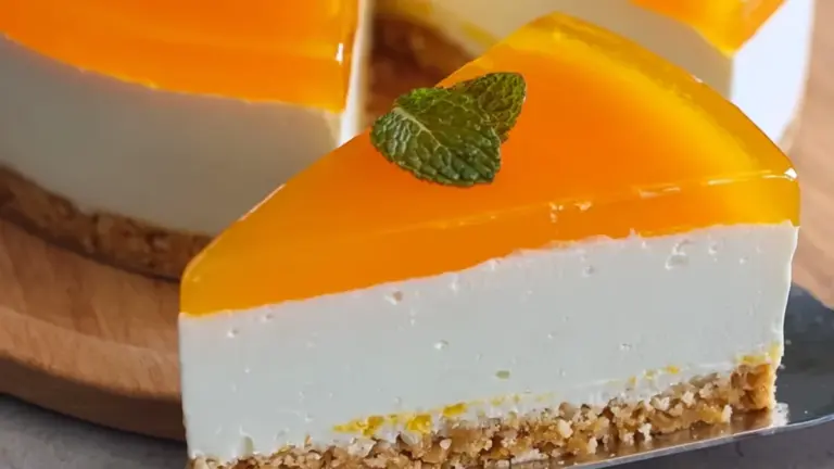 Klassisk citron cheesecake med cremet fyld og gul gelé