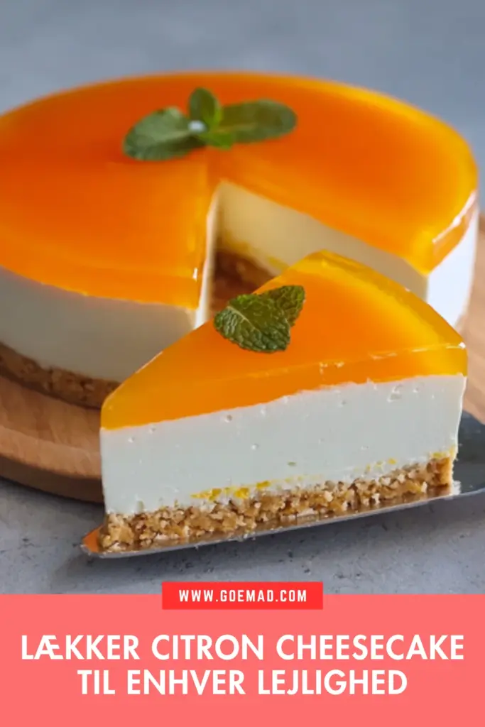 Klassisk citron cheesecake med cremet fyld og gul gelé