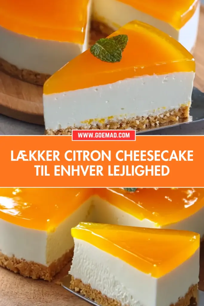 Klassisk citron cheesecake med cremet fyld og gul gelé