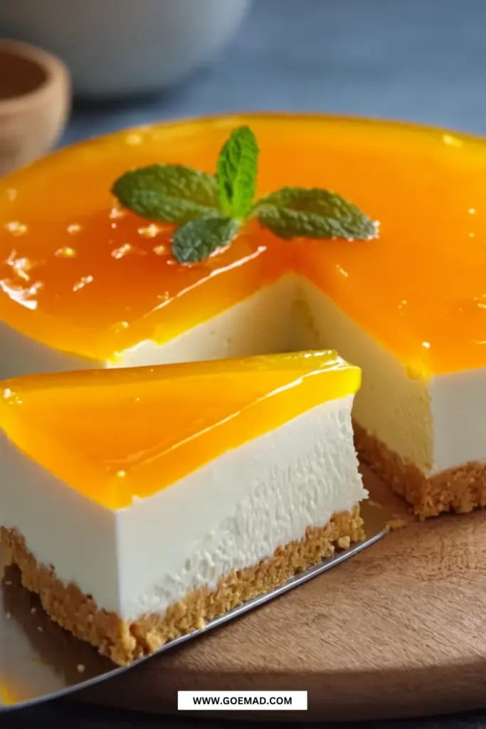 Klassisk citron cheesecake med cremet fyld og gul gelé