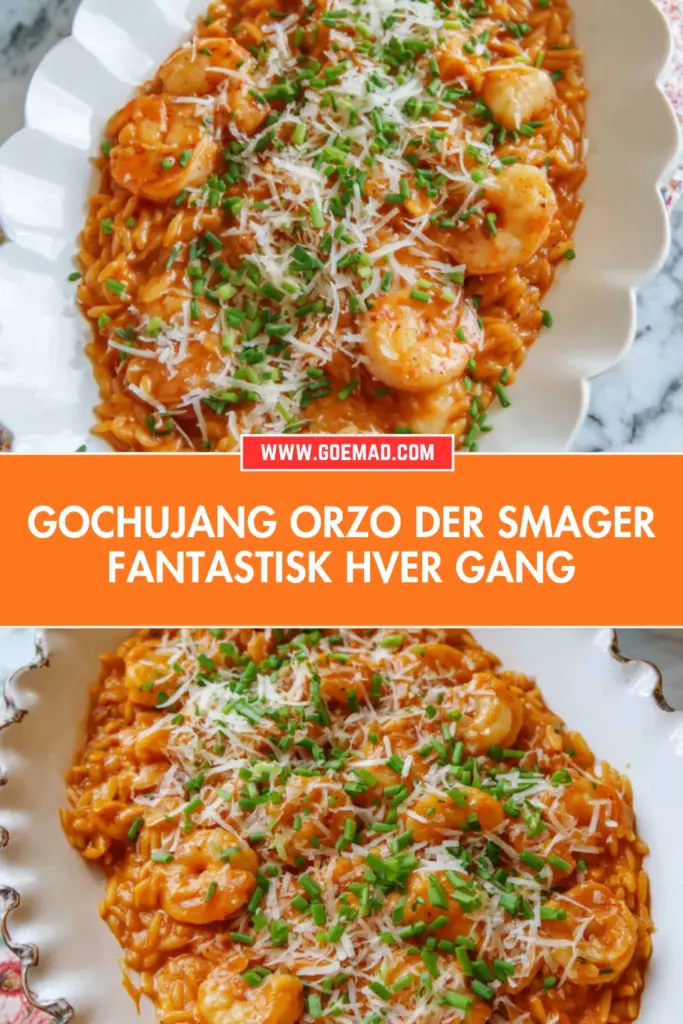 Nem gochujang orzo med rejer og parmesan til hverdagen