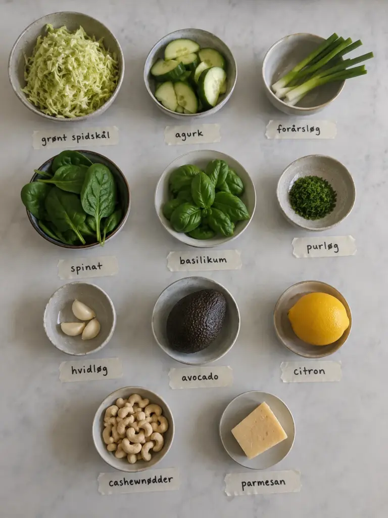 Green goddess salat med frisk hjemmelavet dressing og masser af krydderurter