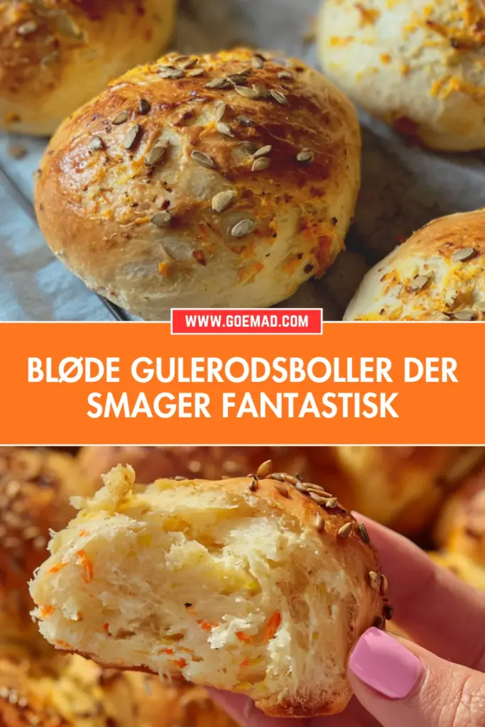 Bløde gulerodsboller med sprød top og saftig krumme