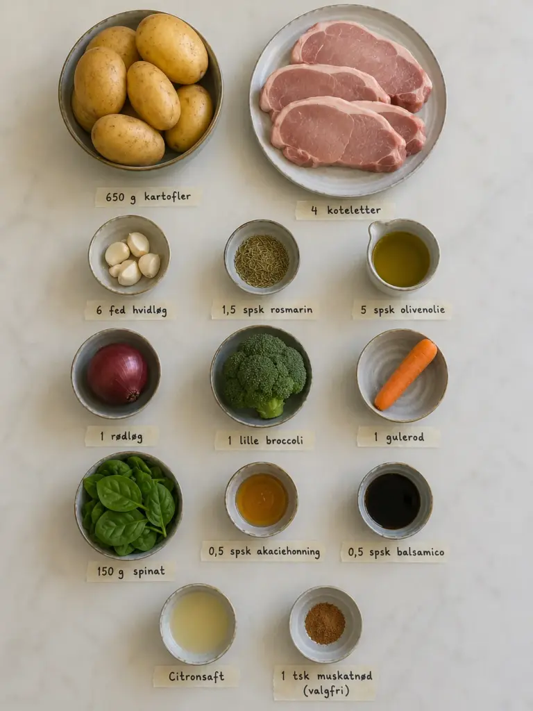 Koteletter med grøntsager: en nem hverdagsopskrift med spinatsauce