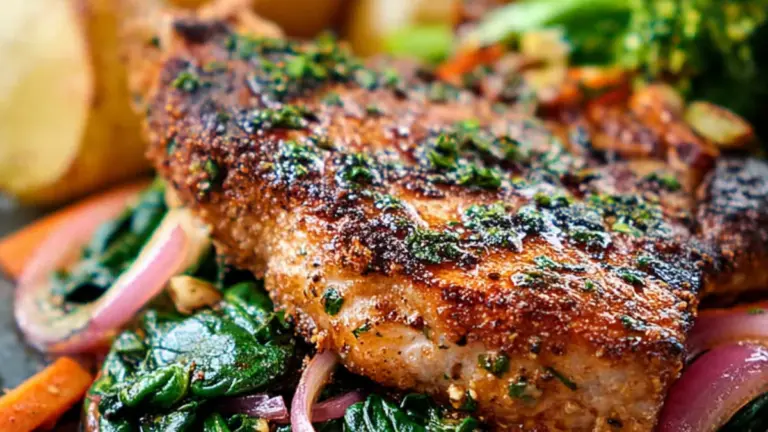 Koteletter med grøntsager: en nem hverdagsopskrift med spinatsauce