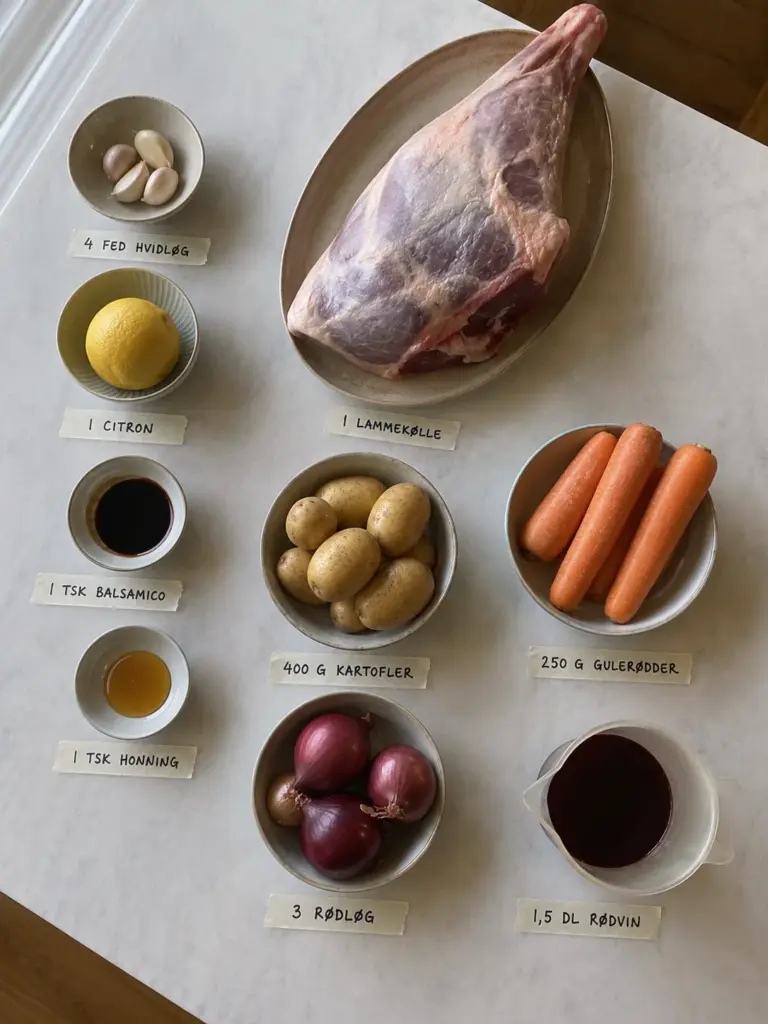 Lammekølle i fad med kartofler og grøntsager: nem og fyldig familiemiddag
