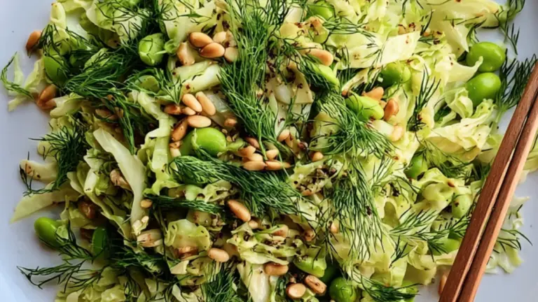 Spidskålssalat med edamame og ristede pinjekerner: nem og fuld af smag