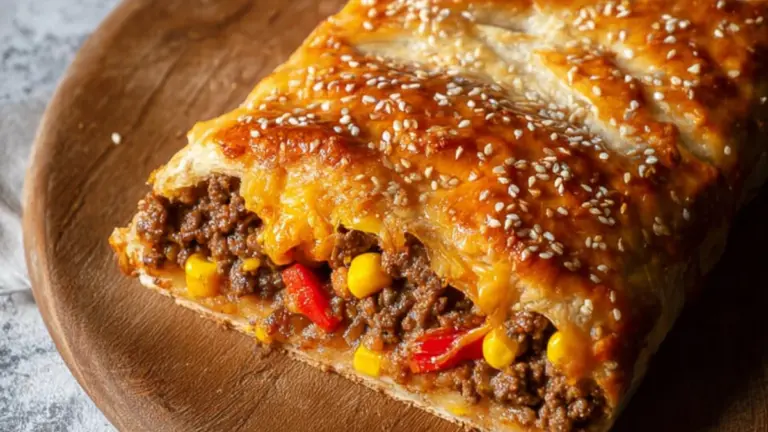 Nem taco tærte med sprød butterdej, oksekød og smeltet ost