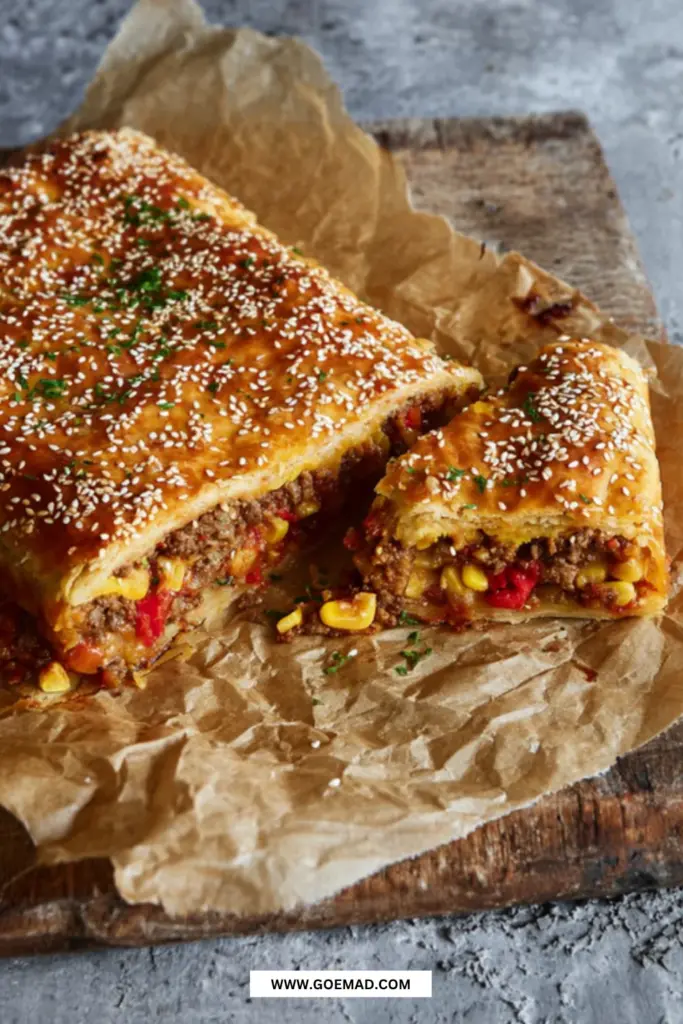 Nem taco tærte med sprød butterdej, oksekød og smeltet ost