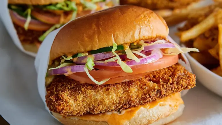 Hjemmelavet nic nac burger med chilimayo og syltede agurker
