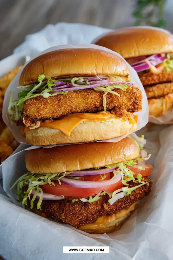 Hjemmelavet nic nac burger med chilimayo og syltede agurker