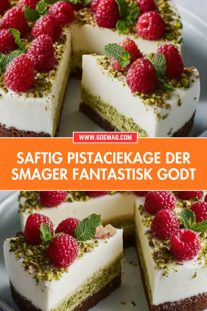 Saftig pistaciekage med citronmousse og friske hindbær