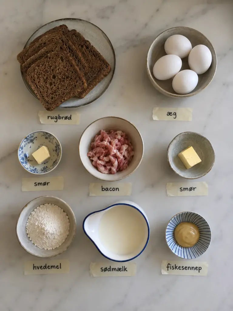 Skidne æg opskrift med sprødt bacon og varm sennepssovs