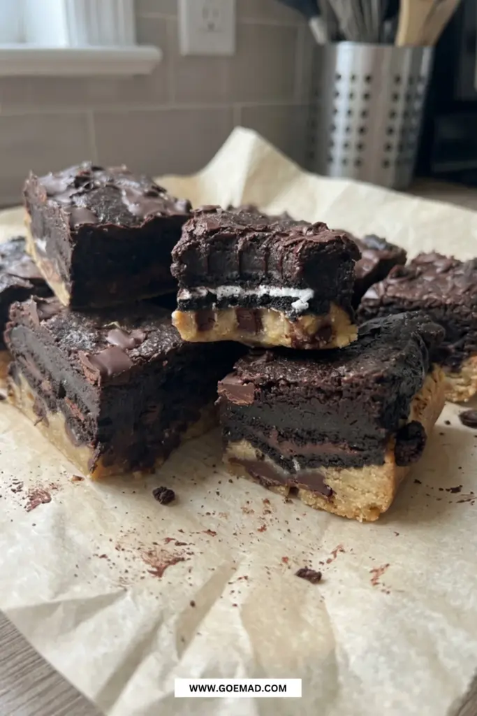 Slutty brownies: den bedste opskrift med cookiedej og oreo