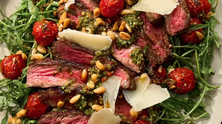 Saftig steaksalat med røstede tomater og parmesan: sådan laver jeg den